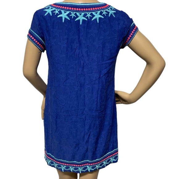 Vineyard Vines Blue 2 Starfish Embroidered Silk Blend Lined Tunic Shirt/Dress - Picture 4 of 11
